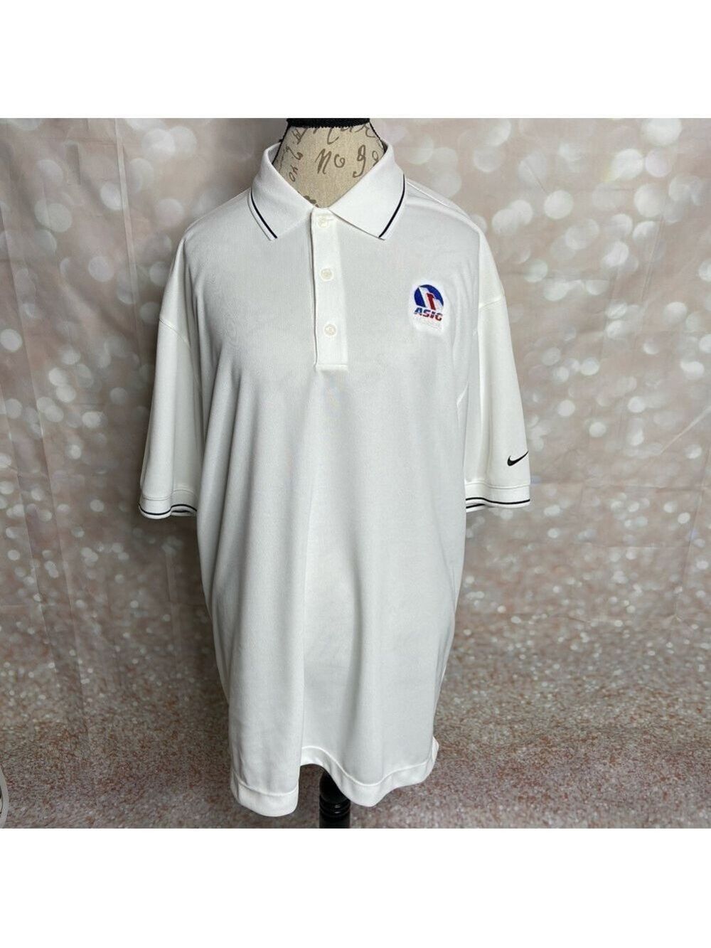 Nike Golf Dri-Fit White Polo with Black Accents XL (ASIG Logo)